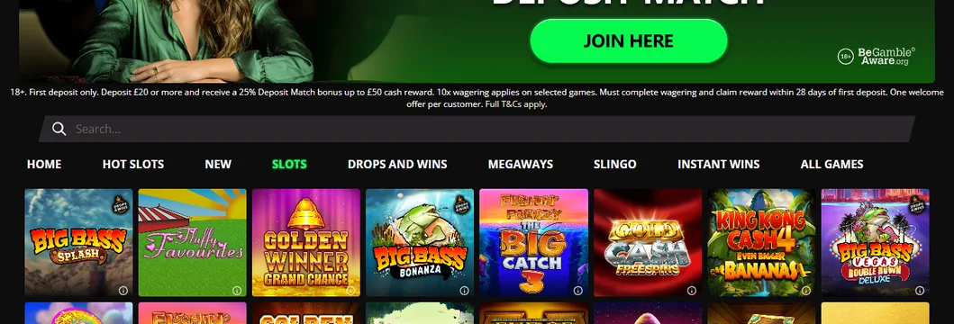 Browse featured slots lobby